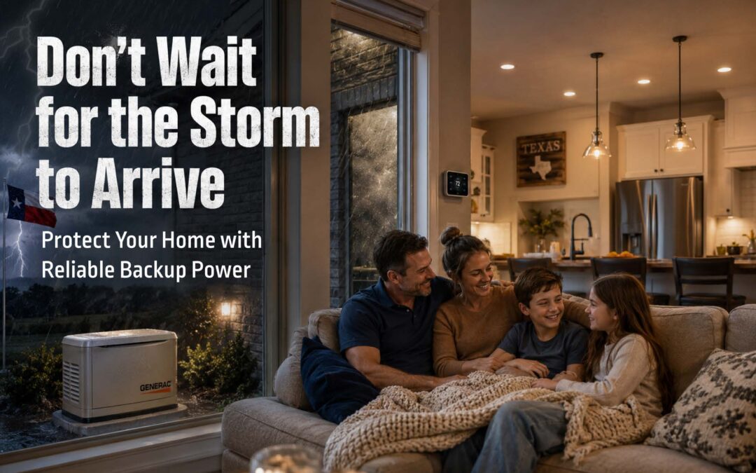 Texas home with whole home generator providing backup power during a hurricane-related power outage